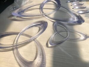 SLA 3D Printed Transparent Clover-shape Art Piece with Grid Patterns