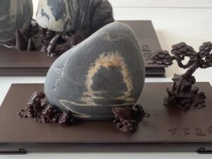 SLA 3D Printed Stone Base With Bamboo and Pavilion Decorations