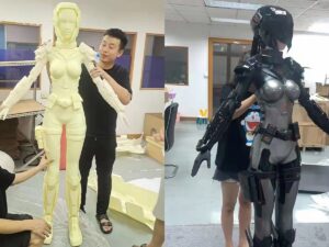 SLA 3D Printed Female Robot Resin Model as a Bar Decoration