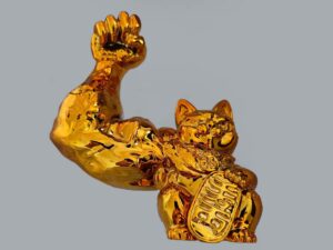 SLA 3D Printed Lucky Cat with a Strong Muscular Arm Toy Prototype