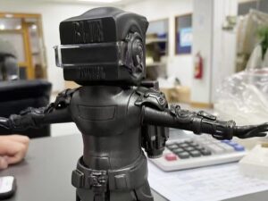 SLA 3D Printed Space Warrior Designer Toy Prototype Painted with Metallic Black