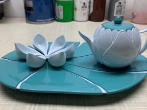 SLA 3D Printed Lotus Theme Tea Set Prototype