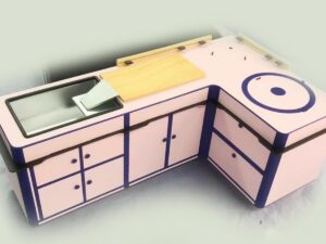 SLA 3D Printed L-shaped Kitchen Cabinet Layout Resin Model