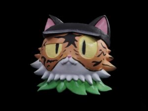 SLA 3D Printed and Hand Painted Cartoon Cat Head Mini Statue